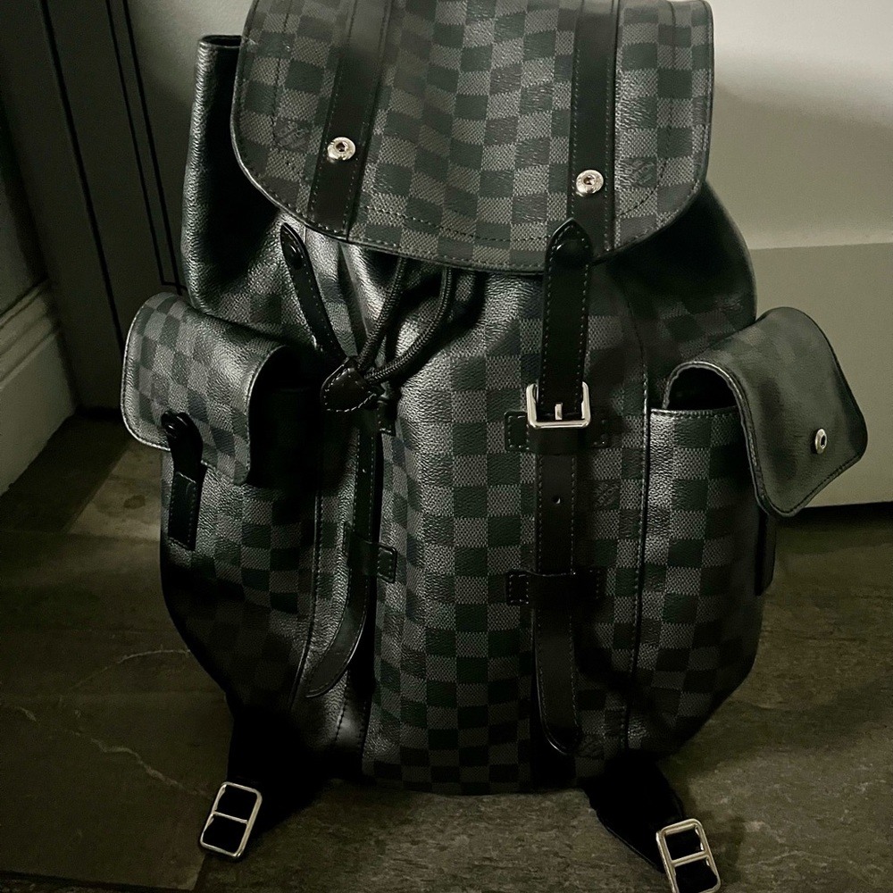 Stylish Black Checkered Louis Vuitton Backpack